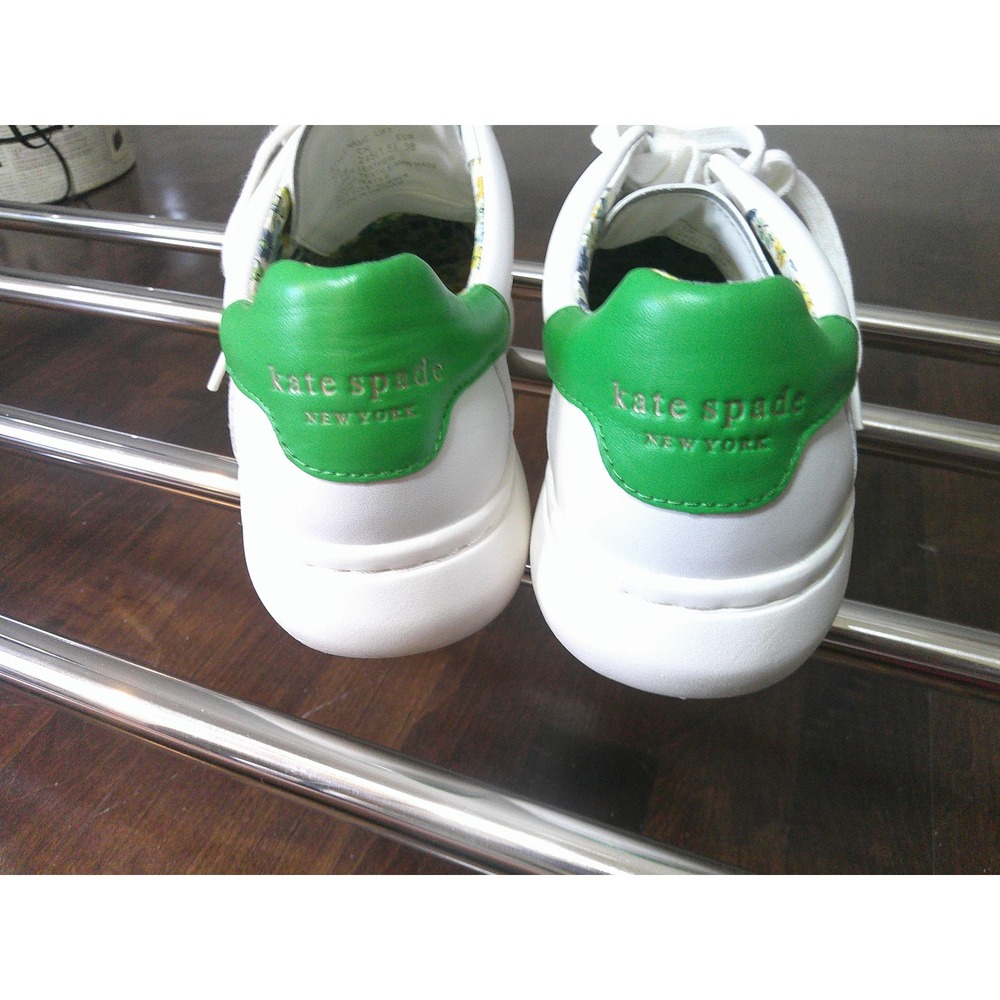 Kate Spade Lift Sneakers Womens 7.5 White Green Leather Floral Excellent K6254 - Picture 12 of 13